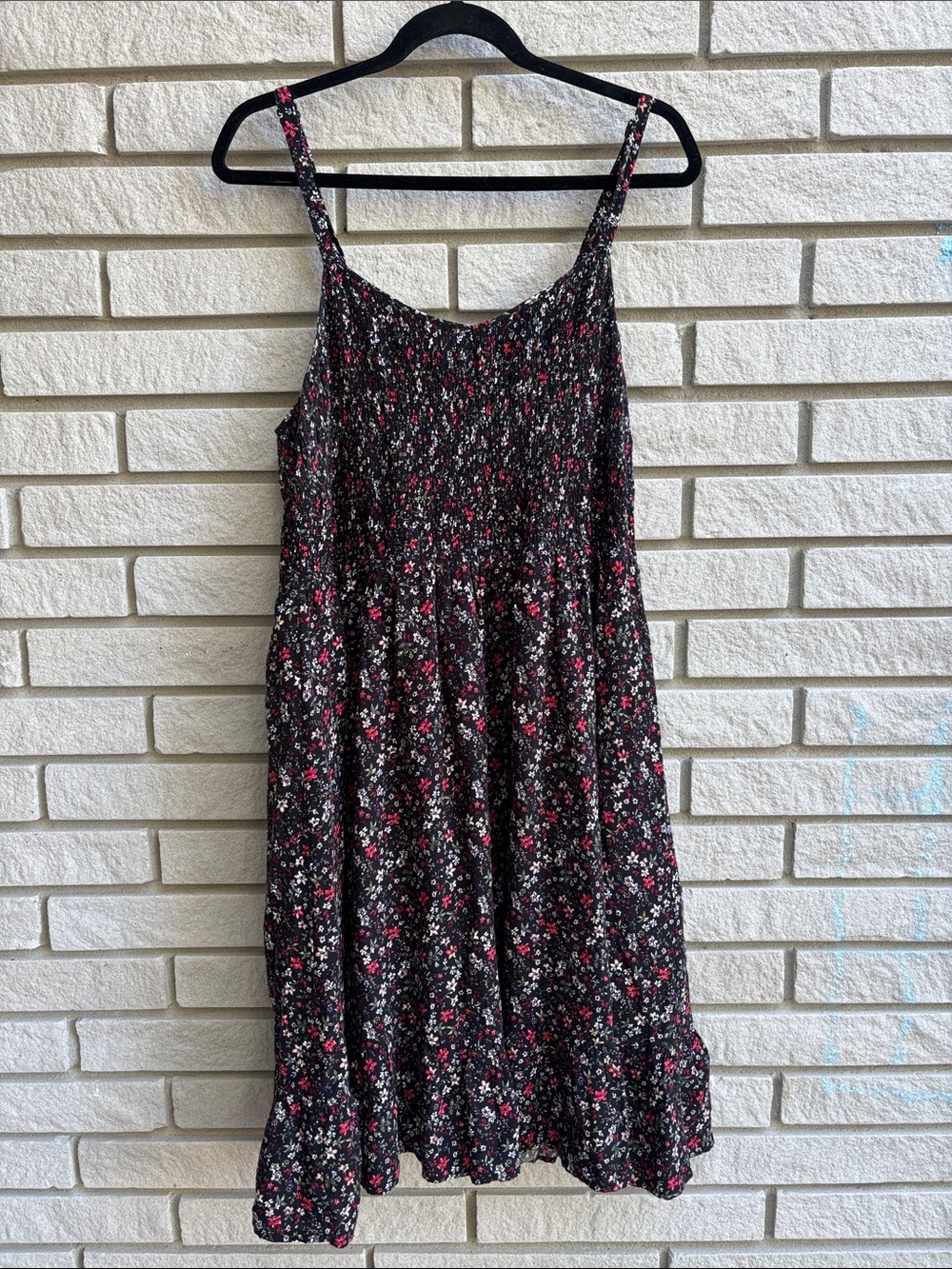 Michel Studio Black Floral Smocked Bodice Mini Dress Sz 20